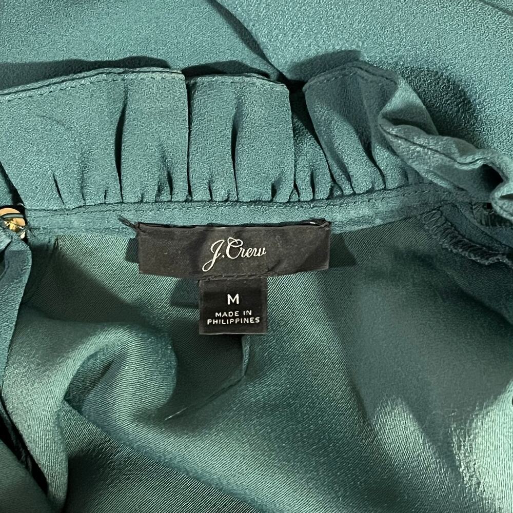 J. Crew Green Ruffle Neck Long Sleeve Blouse XL - Picture 7 of 11